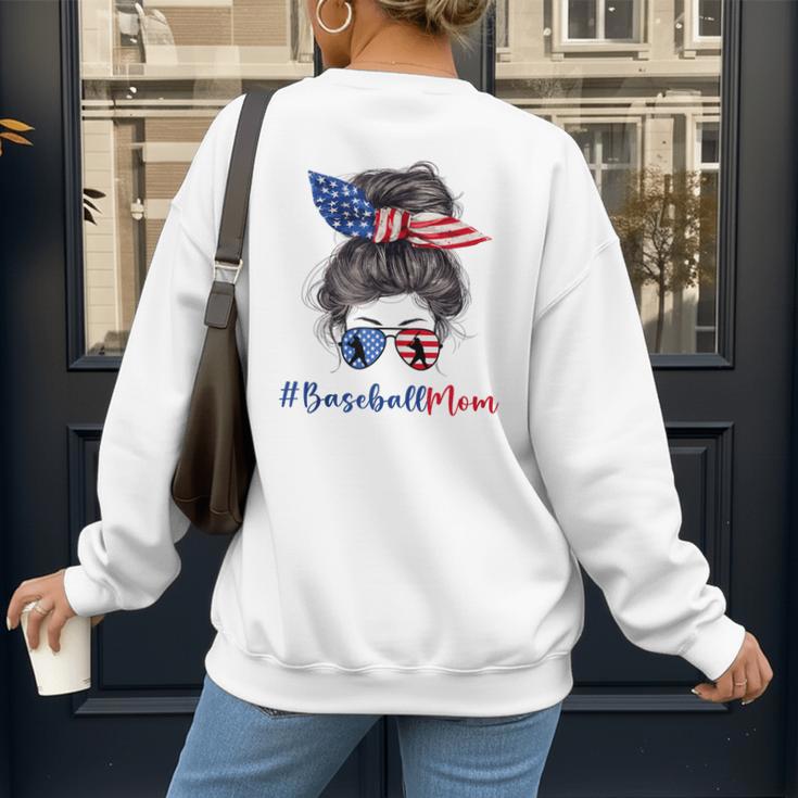 Baseball Mom USA American Flag 4th Of July Women's Sweatshirt Back Print