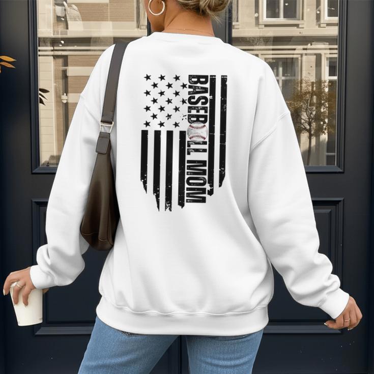 Baseball Mom USA Flag Baseball Mama Day Vibes Mama Women's Sweatshirt Back Print