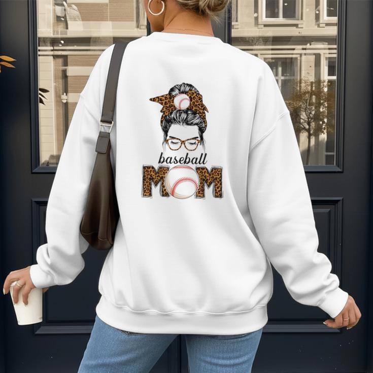 Baseball Mom Women Messy Bun Leopard Mother's Day Women's Sweatshirt Back Print Baseball Mom Women Messy Bun Leopard Mother's Day Women's Sweatshirt Back Print