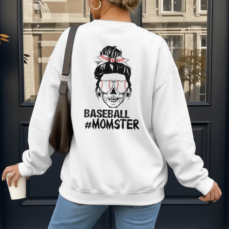 Baseball Momster Messy Bun Skull Mom For Women Halloween Women's Sweatshirt Back Print Baseball Momster Messy Bun Skull Mom For Women Halloween Women's Sweatshirt Back Print
