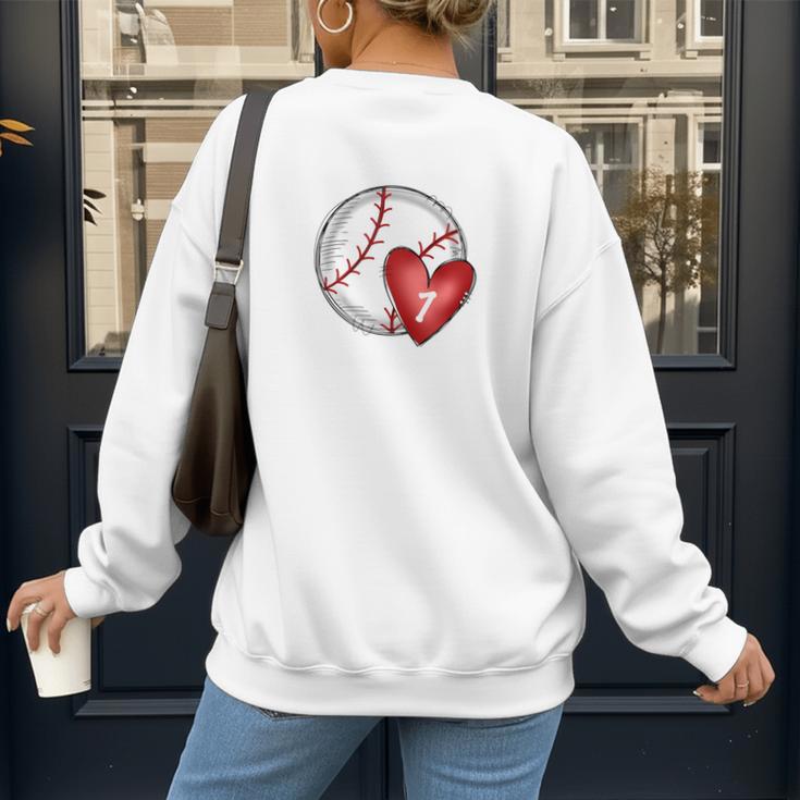 Bleached Custom Baseball Mom Number 7 Heart For Mom Women's Sweatshirt Back Print Bleached Custom Baseball Mom Number 7 Heart For Mom Women's Sweatshirt Back Print
