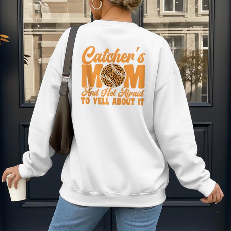 Catcher's Mom And Not Afraid Leopard Baseball Mom Women's Sweatshirt Back Print Catcher's Mom And Not Afraid Leopard Baseball Mom Women's Sweatshirt Back Print