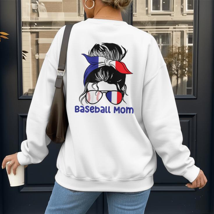 French Baseball Mom France Messy Bun Women's Sweatshirt Back Print French Baseball Mom France Messy Bun Women's Sweatshirt Back Print