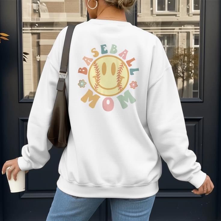 Groovy Retro Floral Happy Smiling Face Baseball Mom Women's Sweatshirt Back Print Groovy Retro Floral Happy Smiling Face Baseball Mom Women's Sweatshirt Back Print