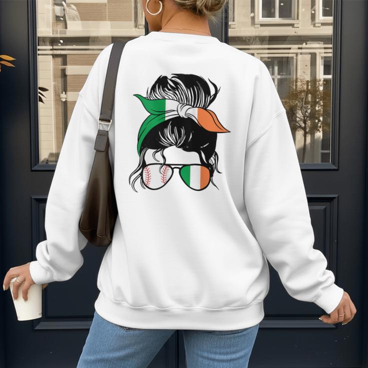 Ireland Baseball Mom Messy Bun Irish Baseball Girl Women's Sweatshirt Back Print Ireland Baseball Mom Messy Bun Irish Baseball Girl Women's Sweatshirt Back Print