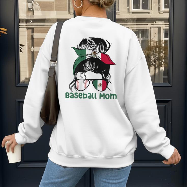 Mexico Baseball Mom Messy Bun Women's Sweatshirt Back Print Mexico Baseball Mom Messy Bun Women's Sweatshirt Back Print