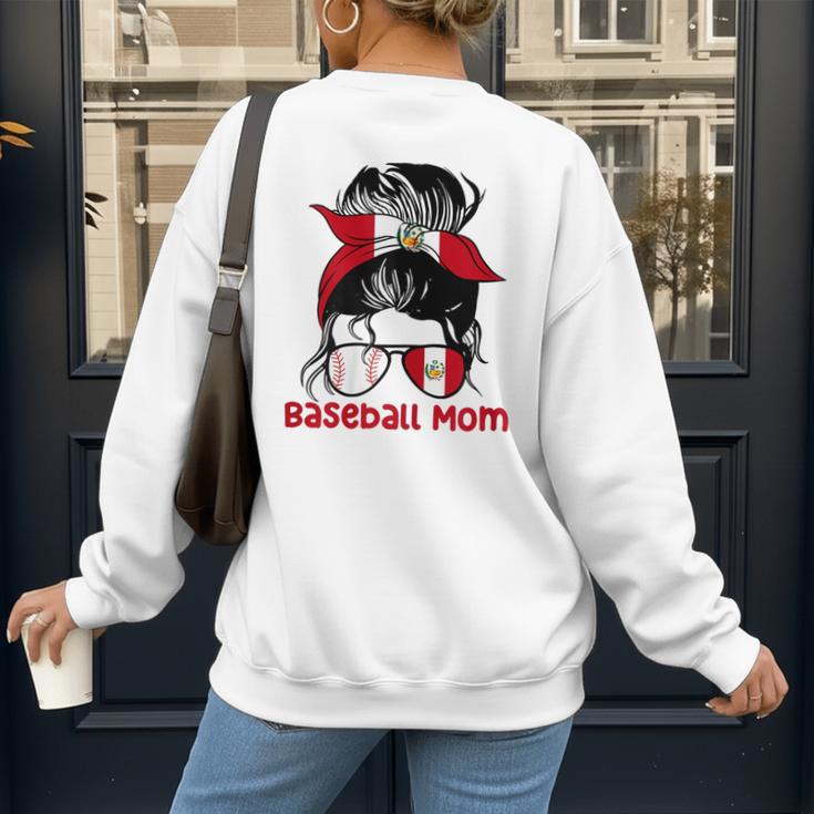 Peru Baseball Mom Messy Bun Women's Sweatshirt Back Print Peru Baseball Mom Messy Bun Women's Sweatshirt Back Print