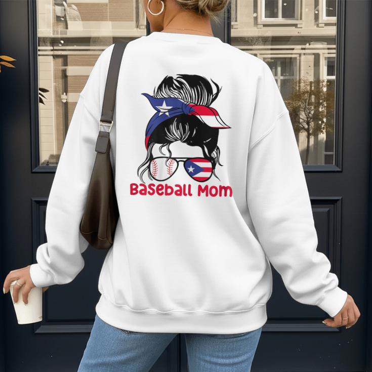 Puerto Rico Baseball Mom Messy Bun Boricua Women's Sweatshirt Back Print