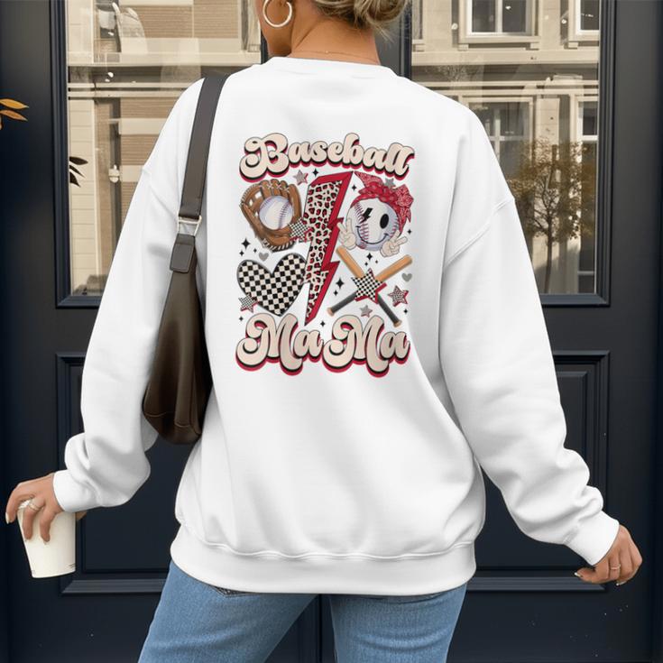 Retro Groovy Baseball Mama Baseball Mom Lover Women's Sweatshirt Back Print Retro Groovy Baseball Mama Baseball Mom Lover Women's Sweatshirt Back Print