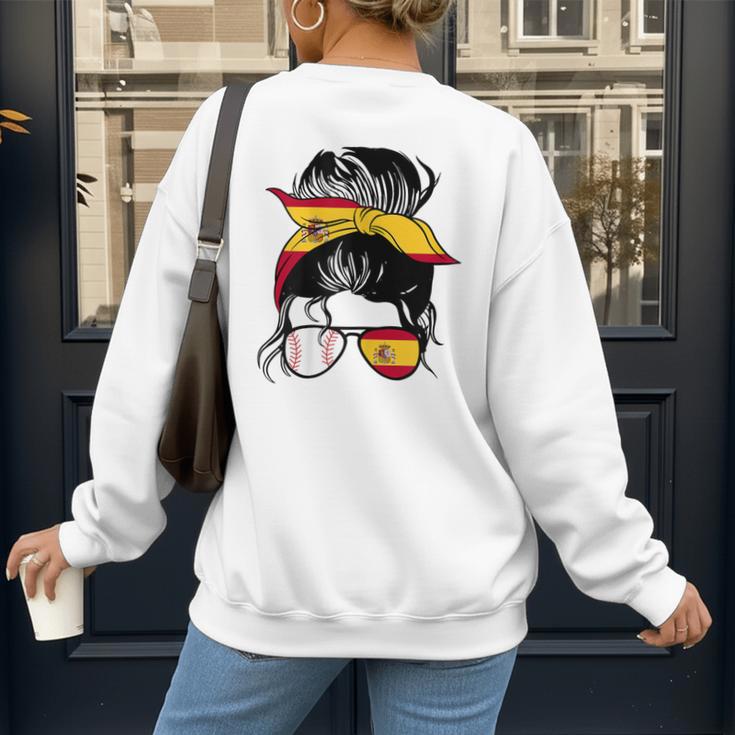 Spanish Baseball Mom Messy Bun Spain Baseball Girl Women's Sweatshirt Back Print Spanish Baseball Mom Messy Bun Spain Baseball Girl Women's Sweatshirt Back Print