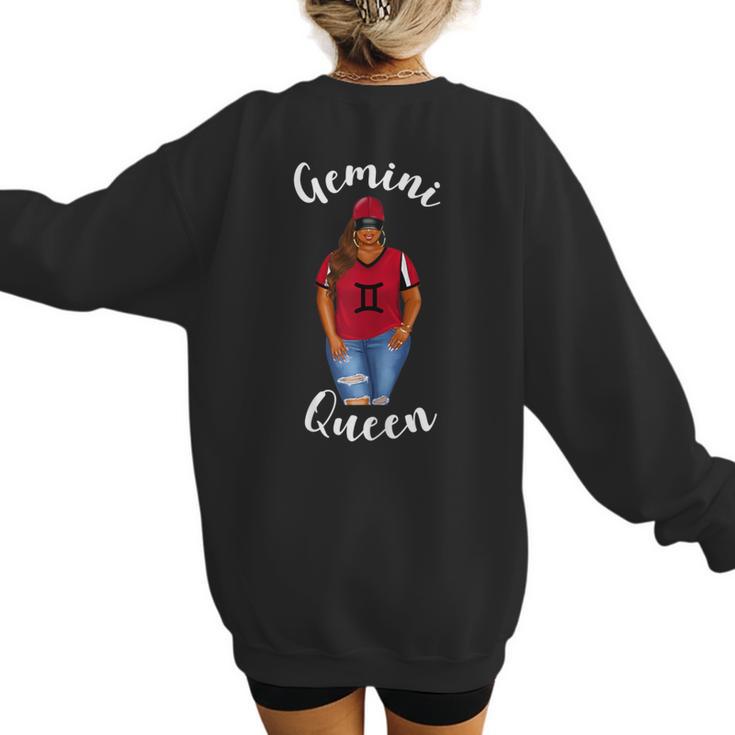 African American Baseball Mom Gemini Queen Zodiac Sign Women's Sweatshirt Back Print