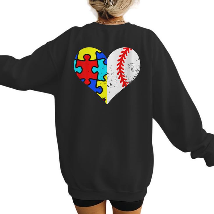 Autism Baseball Heart Autism Puzzle Baseball Mom Women's Sweatshirt Back Print