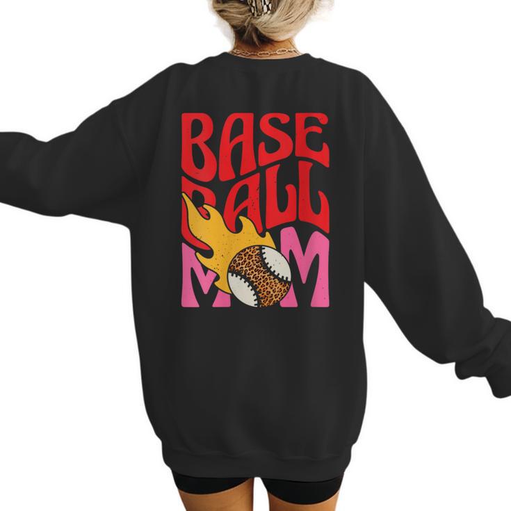 Baseball Mom Game Day Trendy Pink Leopard Mama Women's Sweatshirt Back Print
