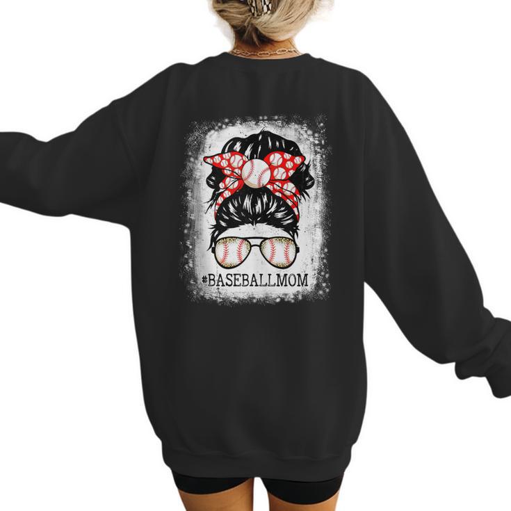Baseball Mom Messy Bun Hair Player Mom Women's Sweatshirt Back Print