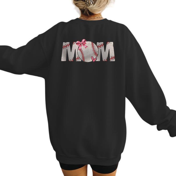 Baseball Mom With Pink Bow Women's Sweatshirt Back Print