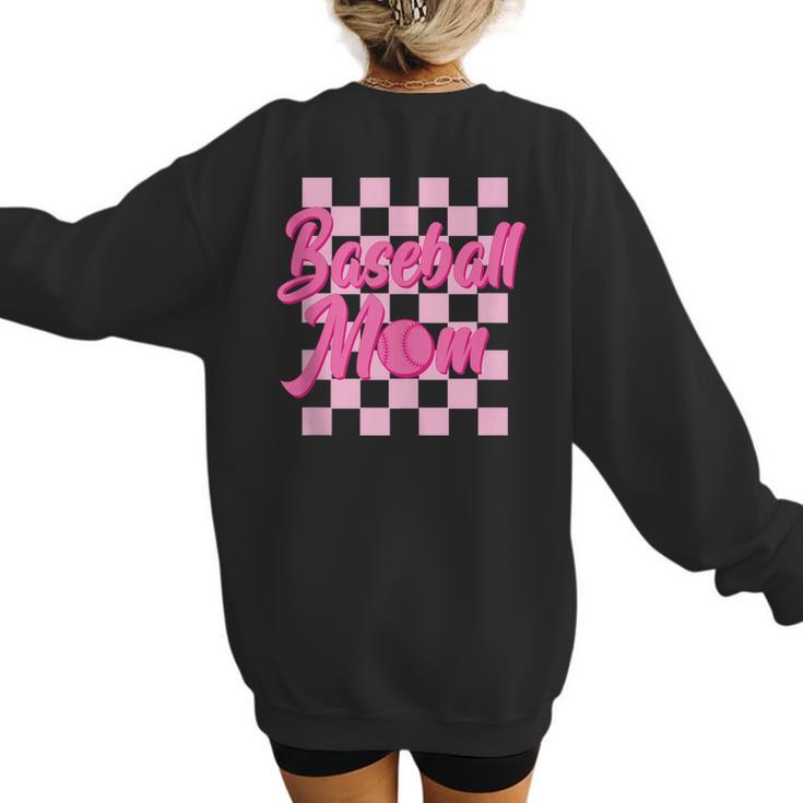 Baseball Mom And Pink Grid Sports Mother Mama Player Women's Sweatshirt Back Print