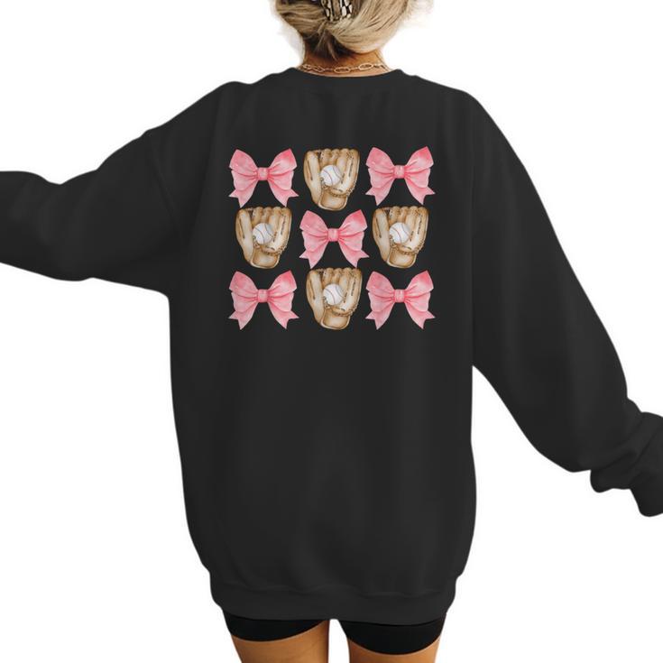 Baseball Mom Sister Tween Teen Girl Girly Pink Bow Preppy Women's Sweatshirt Back Print