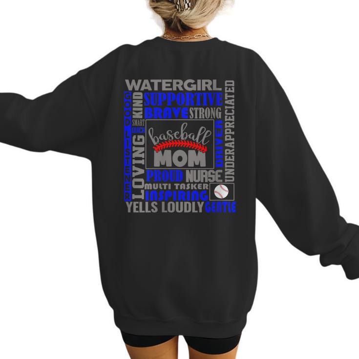 Baseball Mom Traits For Great Mothers Grey And Blue Women's Sweatshirt Back Print