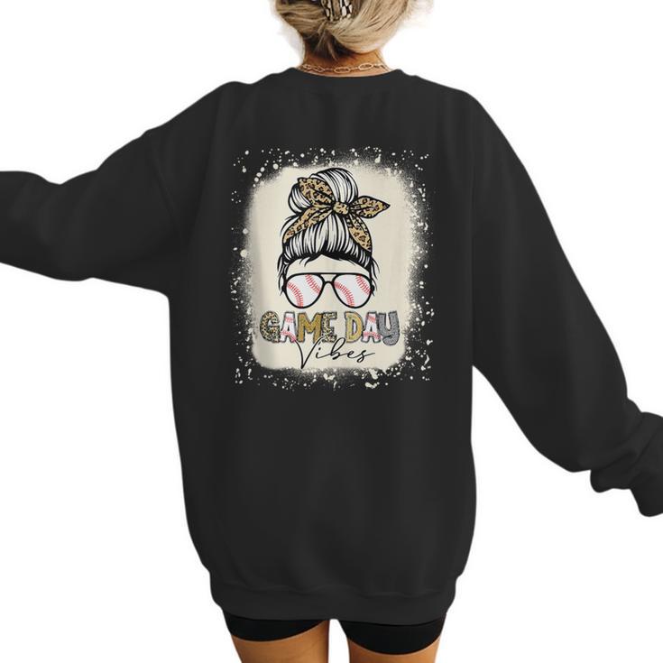 Bleached Messy Bun Game Day Vibes Baseball Mom Game Day Women's Sweatshirt Back Print