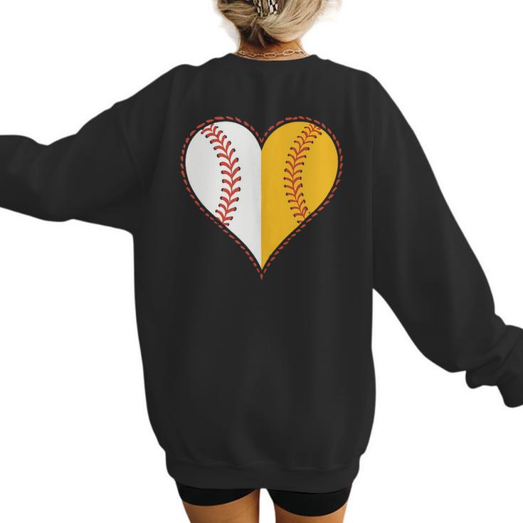 Cute Love Baseball Fast Pitch Softball Heart Baseball Mom Women's Sweatshirt Back Print