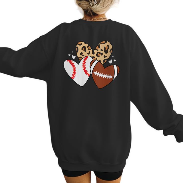 Football Baseball Heart Football Baseball Mom Women's Sweatshirt Back Print