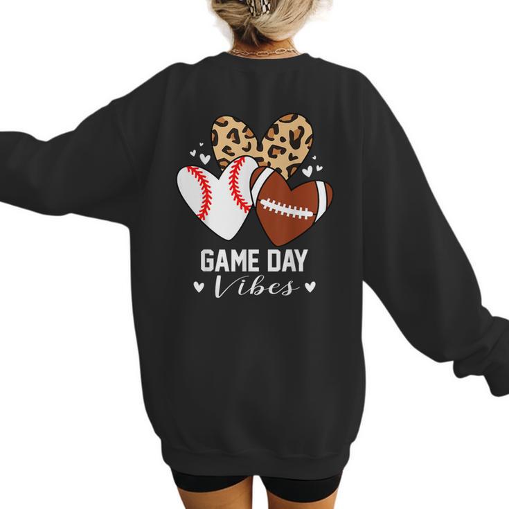 Game Day Vibes Football Baseball Mom Heart Women's Sweatshirt Back Print