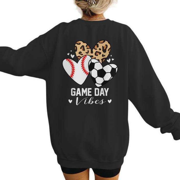 Game Day Vibes Soccer Baseball Mom Heart Women's Sweatshirt Back Print