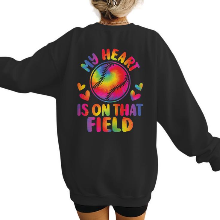 My Heart Is On That Field Cute Baseball Mom Women Women's Sweatshirt Back Print