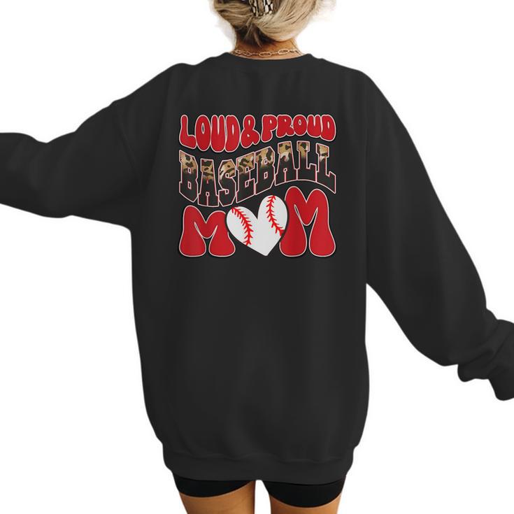 Loud Proud Baseball Mom Red Team Leopard Baseball Mom Squad Women's Sweatshirt Back Print