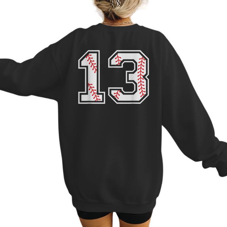 Lucky Number 13 Baseball Mom Baseball Number 13 Lucky 13 Women's Sweatshirt Back Print