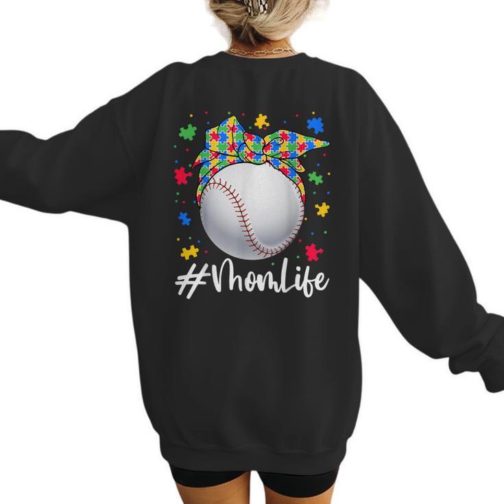 Messy Ball Puzzle Baseball Mom Life Autism Awareness Month Women's Sweatshirt Back Print