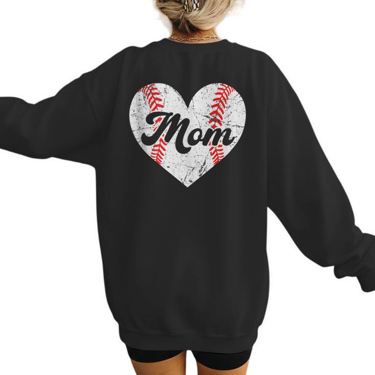 Mother's Day Distressed Heart Baseball Mom Mama Sport Fan Women's Sweatshirt Back Print