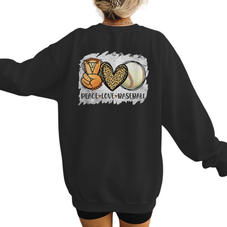 Peace Love Baseball Mom Leopard Print Mother's Day Women's Sweatshirt Back Print