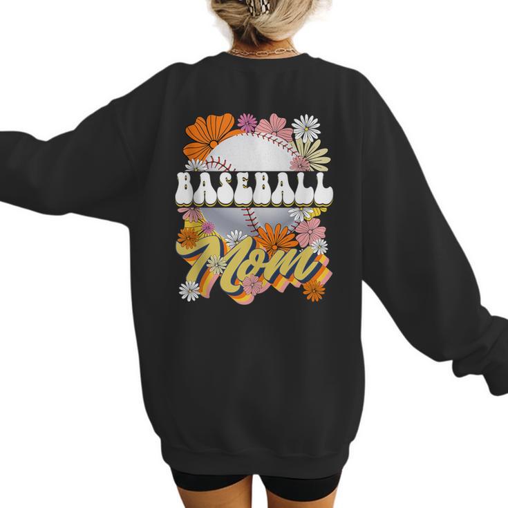 Retro Groovy Baseball Mom Family Matching Women Women's Sweatshirt Back Print