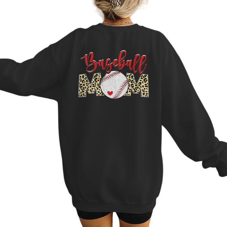 Sport Mom Leopard Mother's Day Baseball Mommy Mama Women's Sweatshirt Back Print