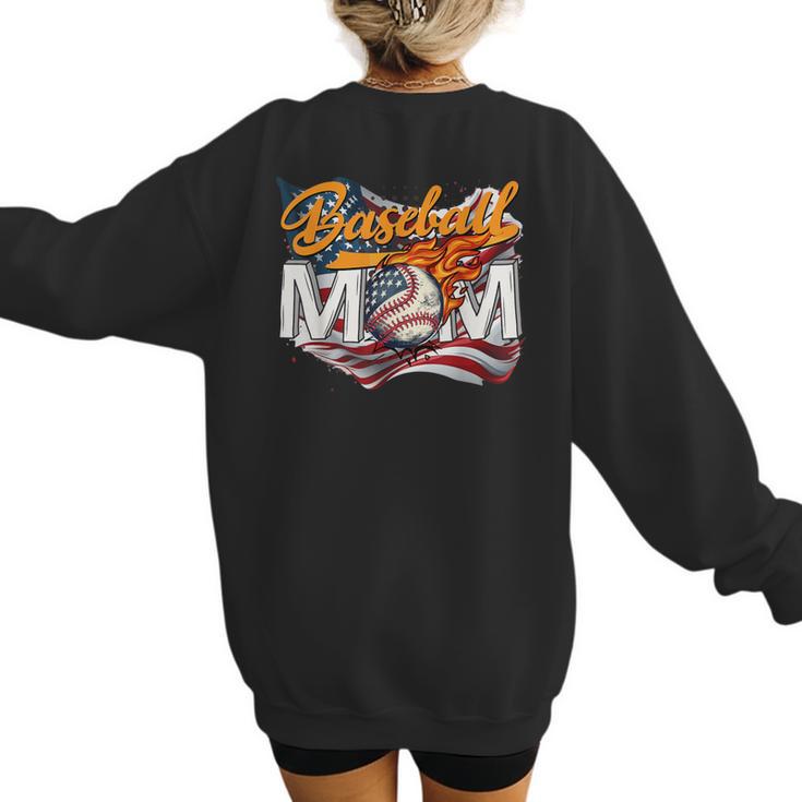 Vintage American Flag Baseball Mom Patriotic 4th July Women's Sweatshirt Back Print
