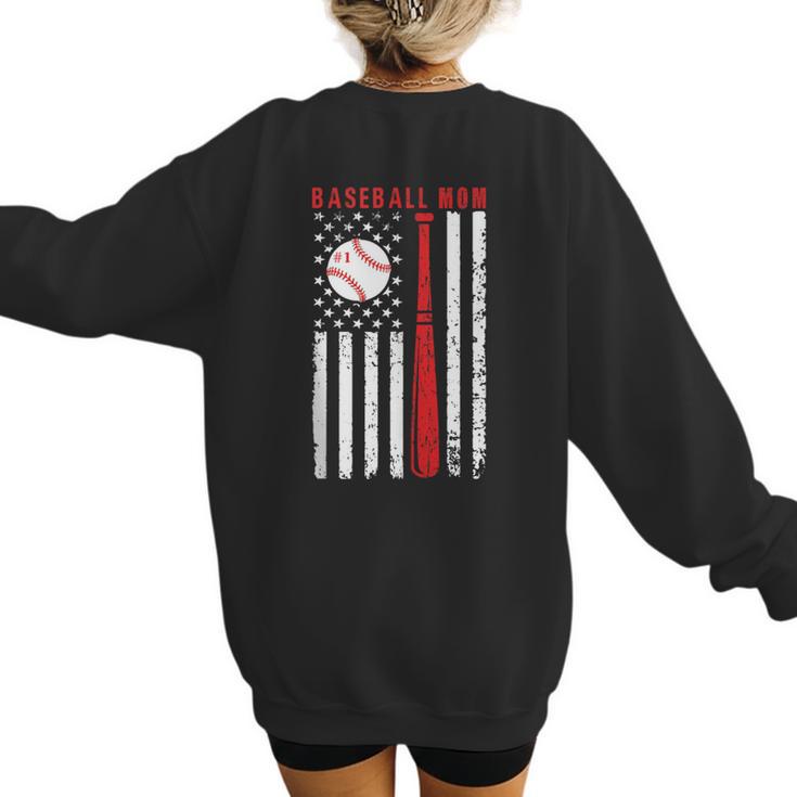 Vintage Baseball Flag Women Baseball Mom Women's Sweatshirt Back Print