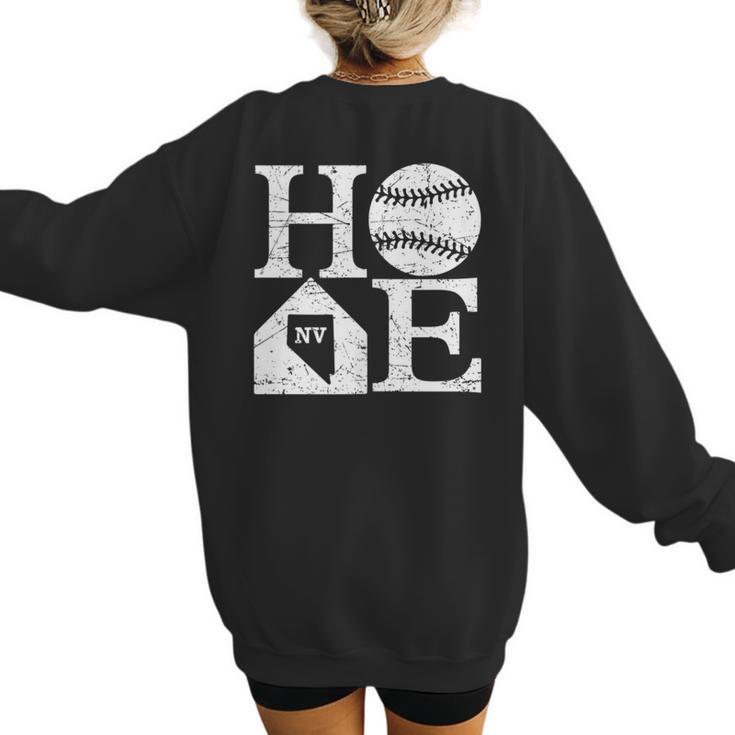 Vintage Baseball Home Nevada State Outline Baseball Mom Women's Sweatshirt Back Print