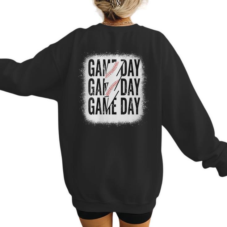 Womens Baseball Mom Leopard Game Day Mother's Day Women's Sweatshirt Back Print