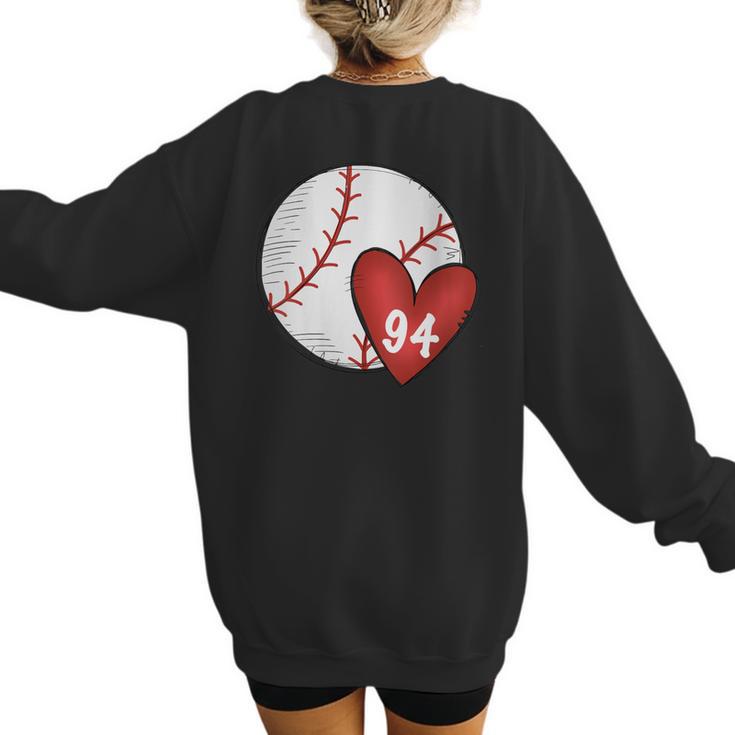 Womens Custom Baseball Mom Number 94 Heart For Mom Mommy Women's Sweatshirt Back Print