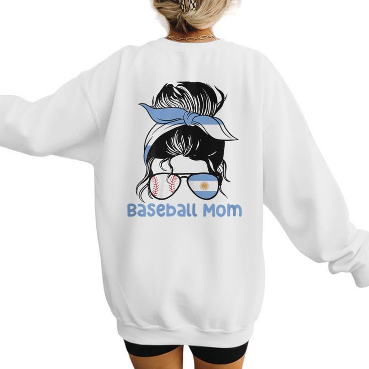 Argentina Baseball Mom Messy Bun Women's Sweatshirt Back Print