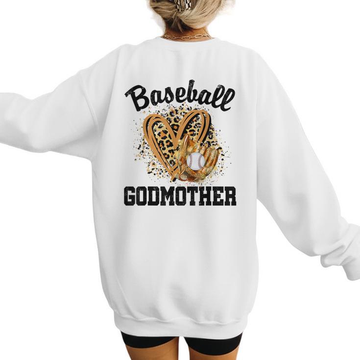 Baseball Godmother Leopard Heart Baseball Mom Game Day Women's Sweatshirt Back Print