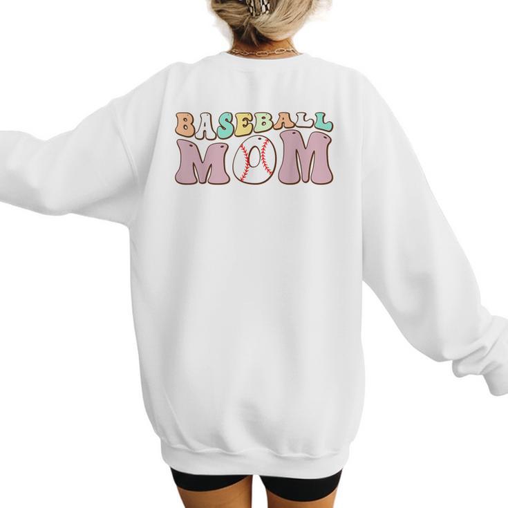 Baseball Mom Groovy Game Day Women's Sweatshirt Back Print