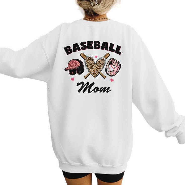 Baseball Mom Leopard Heart Game Day Love Mommy Women's Sweatshirt Back Print
