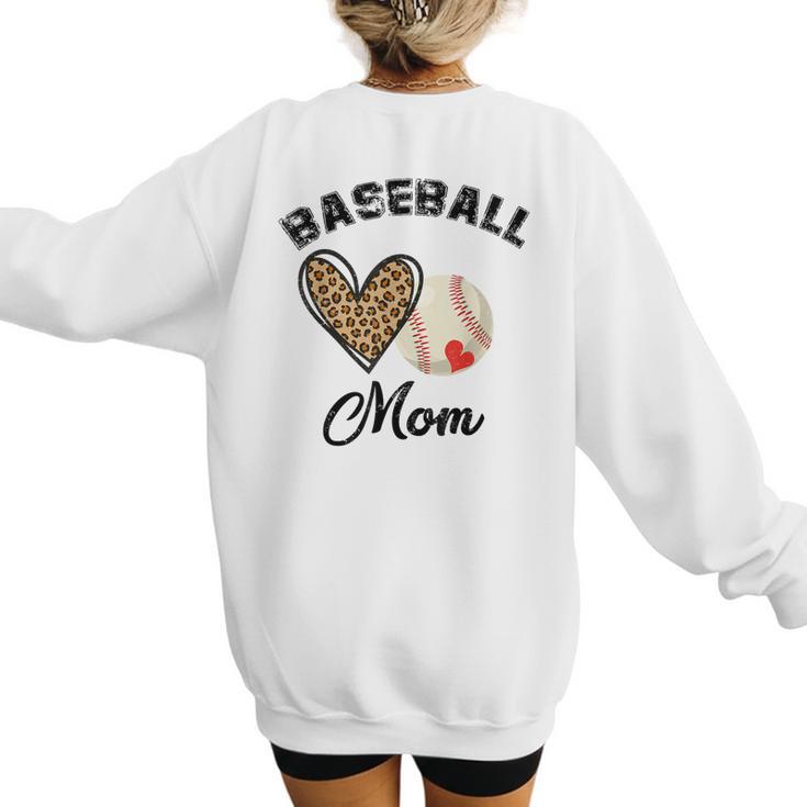 Baseball Mom Leopard Heart Baseball Player Kids Women's Sweatshirt Back Print