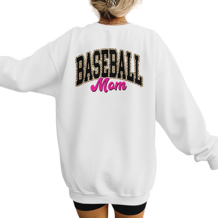 Baseball Mom Leopard Baseball Mama Life Girls Women Baller Premium Women's Sweatshirt Back Print