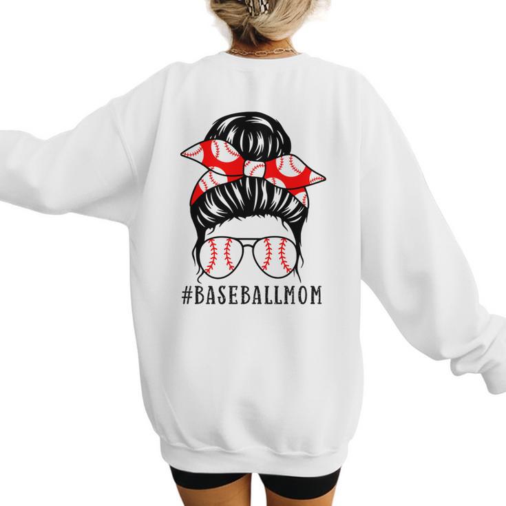 Baseball Mom Leopard Messy Bun Game Day Women's Sweatshirt Back Print