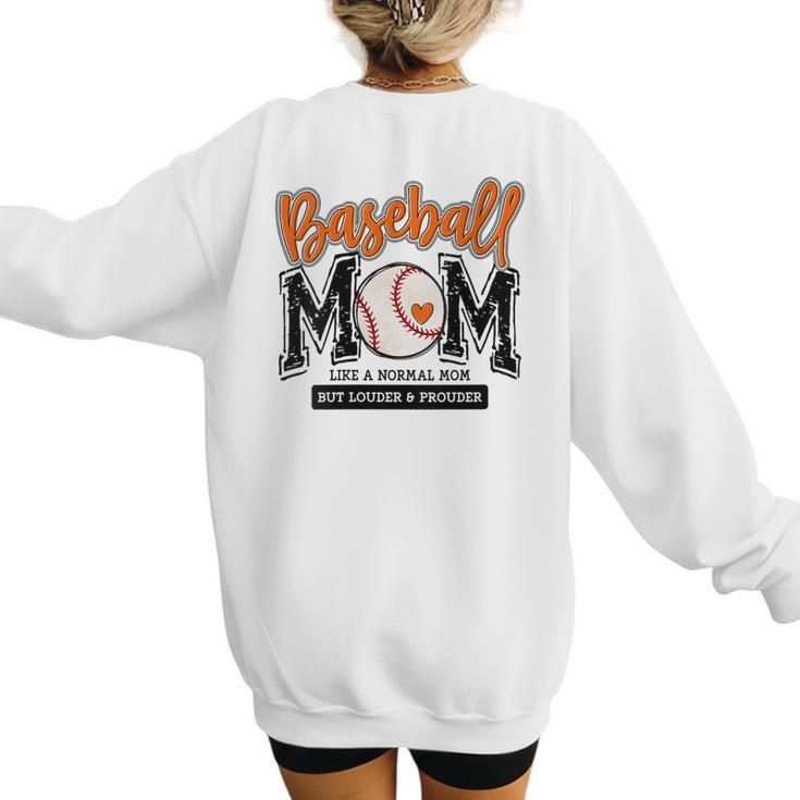 Baseball Mom Orange Varsity Baseball Mama Cute Mother's Day Women's Sweatshirt Back Print