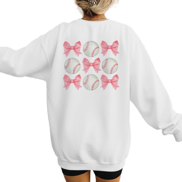 Baseball Mom Sister Tween Teen Girl Girly Pink Bow Preppy Premium Women's Sweatshirt Back Print