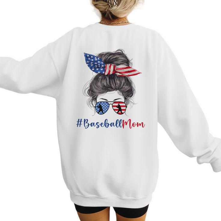 Baseball Mom USA American Flag 4th Of July Women's Sweatshirt Back Print